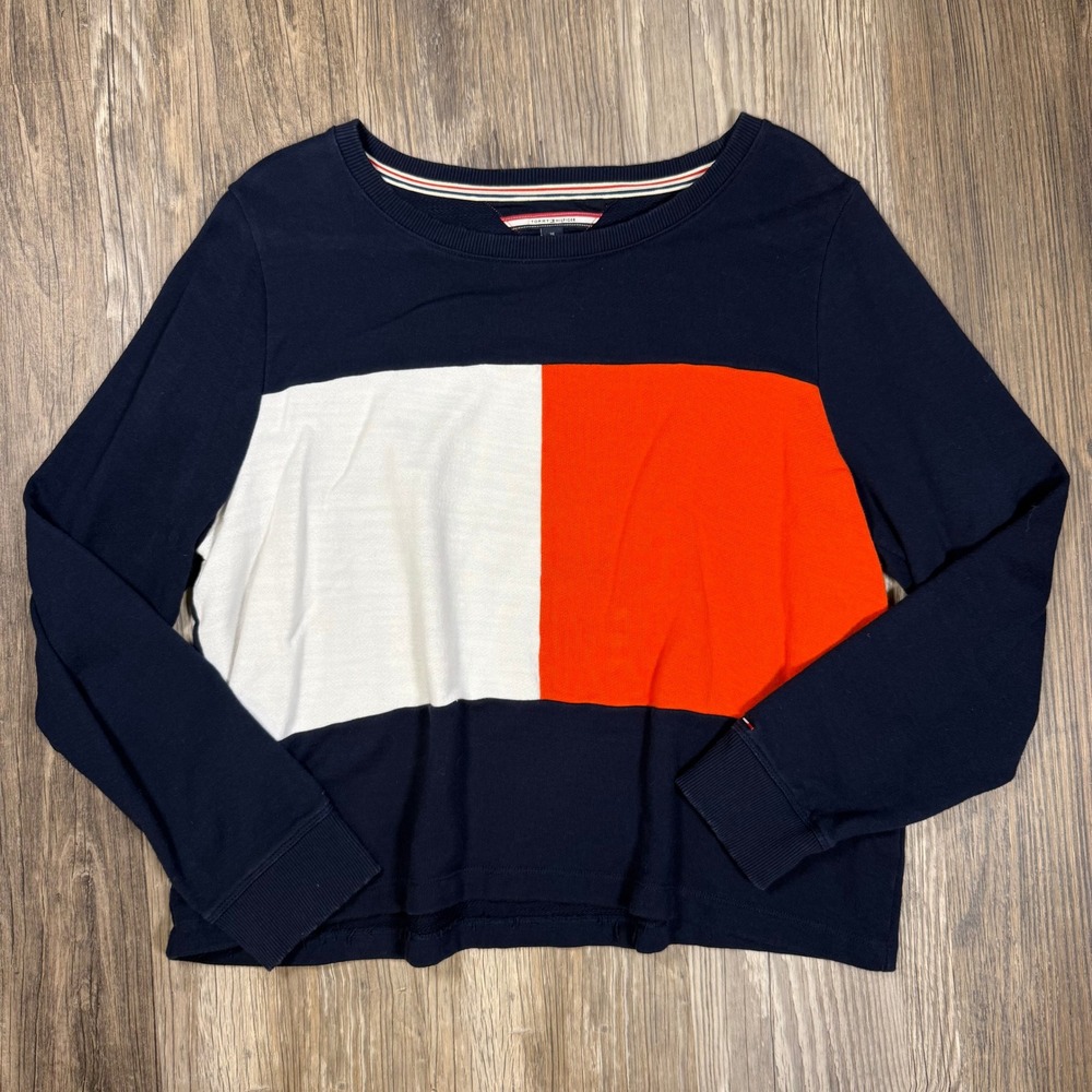 Tommy Hilfiger Americana Nautical Colorblock Sweatshirt Navy Blue White Red  XL